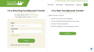 ToursByLocals - Traveler Log In