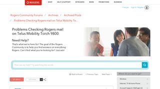 Problems Checking Rogers mail on Telus Mobility To... - Rogers ...