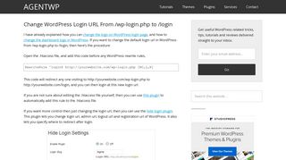 Change WordPress Login URL From /wp-login.php to /login - AgentWP