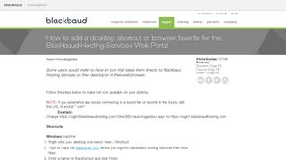 How to add a desktop shortcut or browser favorite for the Blackbaud ...