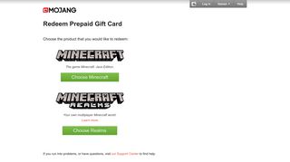 Redeem Prepaid Gift Card - Mojang Account