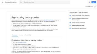 Sign in using backup codes - Computer - Google Account Help
