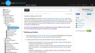 Avalara Setup 10.0.16+ - 1000 - AspDotNetStorefront Manual