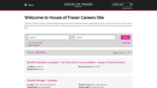 House of Fraser careers - Search Results