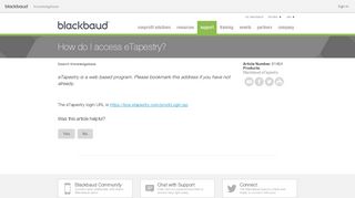 How do I access eTapestry? - Blackbaud Knowledgebase