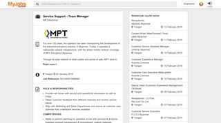 Service Support - Team Manager at MPT Myanmar - MyJobs