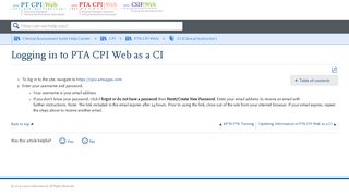 Logging in to PTA CPI Web as a CI - Liaison