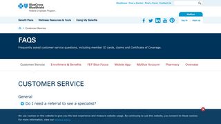 FAQs - Customer Service-Blue Cross and Blue Shield's ... - FEPBlue.org