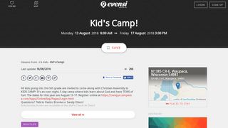 Kid's Camp! - 13 AUG 2018 - Evensi