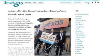 Halfords offers 10% discount to members of Smartgo Travel Networks ...