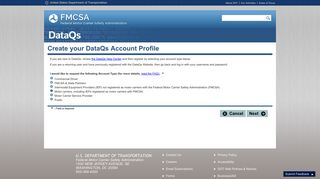 Create a new User Account - DataQs - US Department of Transportation