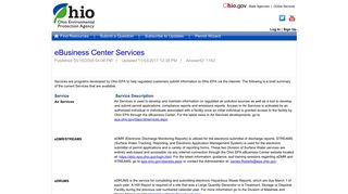 eBusiness Center Services - Ohio EPA's Customer Support Center