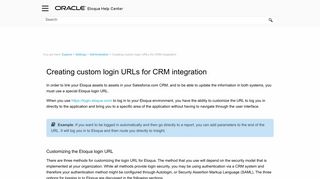 Creating custom login URLs for CRM integration - Oracle Docs