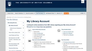 My Library Account | Use The Library - UBC Library Services