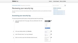 Reviewing your security log - User Documentation - GitHub Help