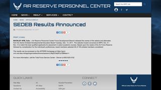 SEDEB Results Announced > Air Reserve Personnel Center > Article ...