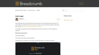 Can't Login – Breadcrumb Product Support