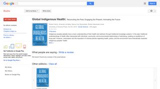 Global Indigenous Health: Reconciling the Past, Engaging the ...