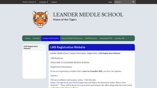 LMS Registration Website - Leander Middle School