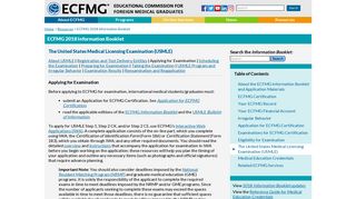 ECFMG | ECFMG 2018 Information Booklet - Applying for Examination