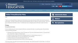 Online Privacy/Security Policy | Missouri Department of Elementary ...