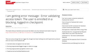 I am getting error message : Error validating access token: The user is ...