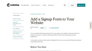 Add a Signup Form to Your Website - MailChimp