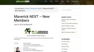Maverick NEXT – New Members - Maverick1000