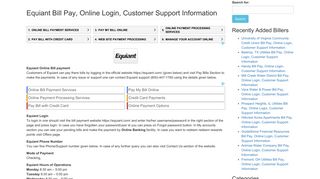 Equiant Bill Pay, Online Login, Customer Support Information