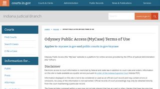 courts.IN.gov: Odyssey Public Access (MyCase) Terms of Use