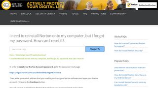 I need to reinstall Norton onto my computer, but I forgot my password ...