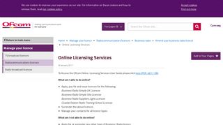 Online Licensing Services - Ofcom
