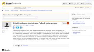 IDS will not log me into Sainsbury's Bank online account | Norton ...