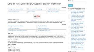 UBS Bill Pay, Online Login, Customer Support Information