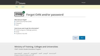 OSAP Application - Forgot OAN and/or Password? - Ontario Student ...