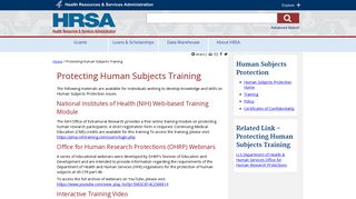 Protecting Human Subjects Training | Official web site of the U.S. ...