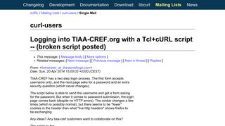 Curl: Logging into TIAA-CREF.org with a Tcl+cURL script -- (broken ...