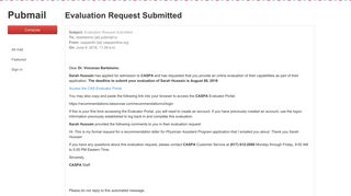 Evaluation Request Submitted - Pubmail