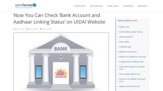 'Bank Account and Aadhaar Linking Status' on UIDAI Website