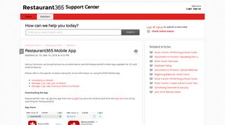 Restaurant365 Mobile App : Support Center - Solutions