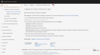 Logging In Using a Standard Login - Reports and Analytics Help