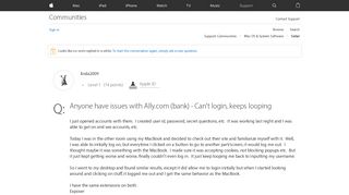 Anyone have issues with Ally.com (bank) -… - Apple Community