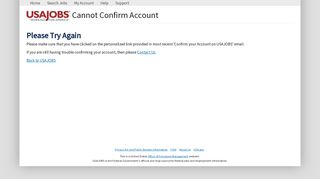 Cannot Confirm Account - USAJOBS Login Service