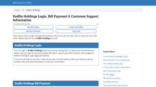 Redfin Holdings Login, Bill Payment ... - Bill Payment Online