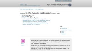Red Fin Authorize.net Emulator? « Tips and Tricks HQ Forum