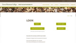 Green Mountain College login page: email login, MyGMC, Moodle