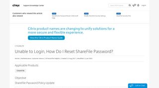 Unable to Login, How Do I Reset ShareFile Password?