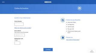 GEICO Policyholder Service Center - Online Activation