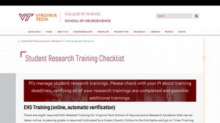 Student Research Training Checklist | neuroscience | Virginia Tech