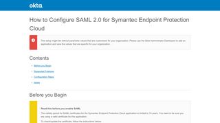 How to Configure SAML 2.0 for Symantec Endpoint ... - Setup SSO - Okta